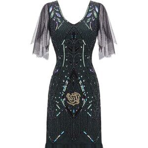 FAIRY COUPLE 1920s Floor-Length Sequined Embellished FLAPPER Gatsby Dress XL/14